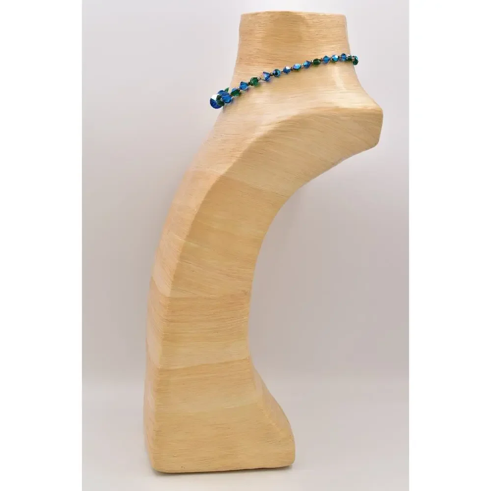 Vintage Blue Green Crystal Choker Necklace Sparkling Beaded Chunky 1960s BinBM